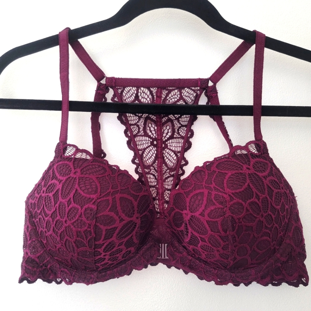 PINK Lace Floral Racerback Pushup Bra